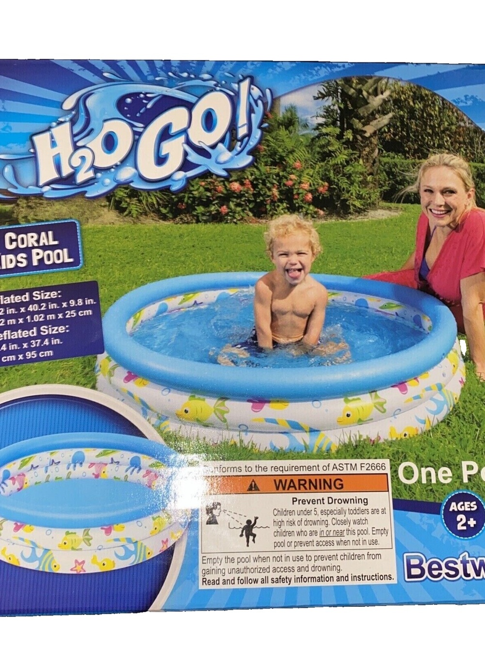 E H2O GO! Kids Inflatable Pool - Blue with Fish Print
